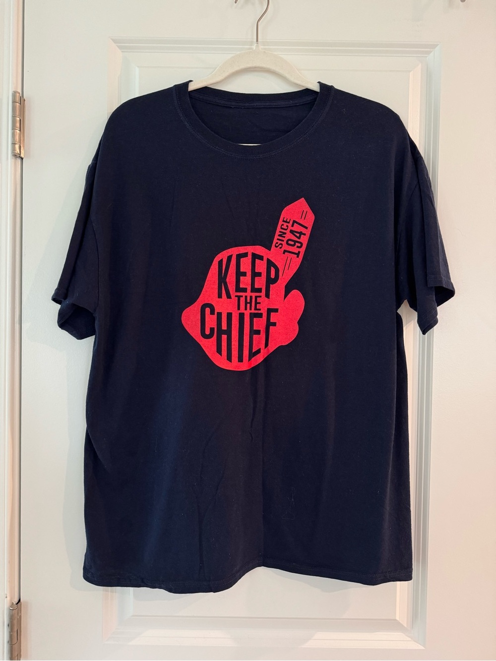 MLB Navy Short-Sleeve Tee with Red "Keep The Chief" Graphic